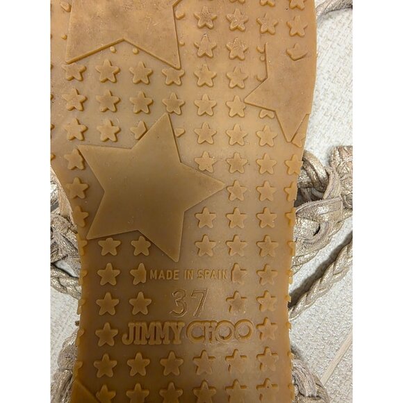 Jimmy Choo Snake Print & Metallic Espadrille Sandals Sz 37 Braided Lace-Up Boho - Picture 6 of 7